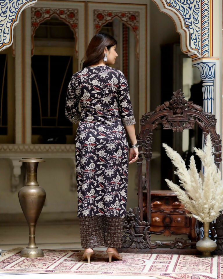 Miravan Women's Multi Colour Floral Printed Embroidery Yoke Design Kurta With Palazzo