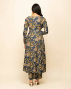 FIORRA Women's Navy Blue Cotton A-Line Kurta Pant With Dupatta