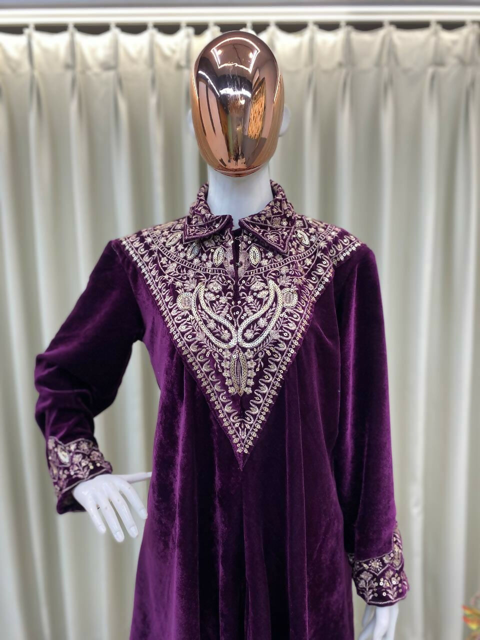 Vastranavya Purple Velvet Sequence Embroidery Work Top With Palazzo - Distacart