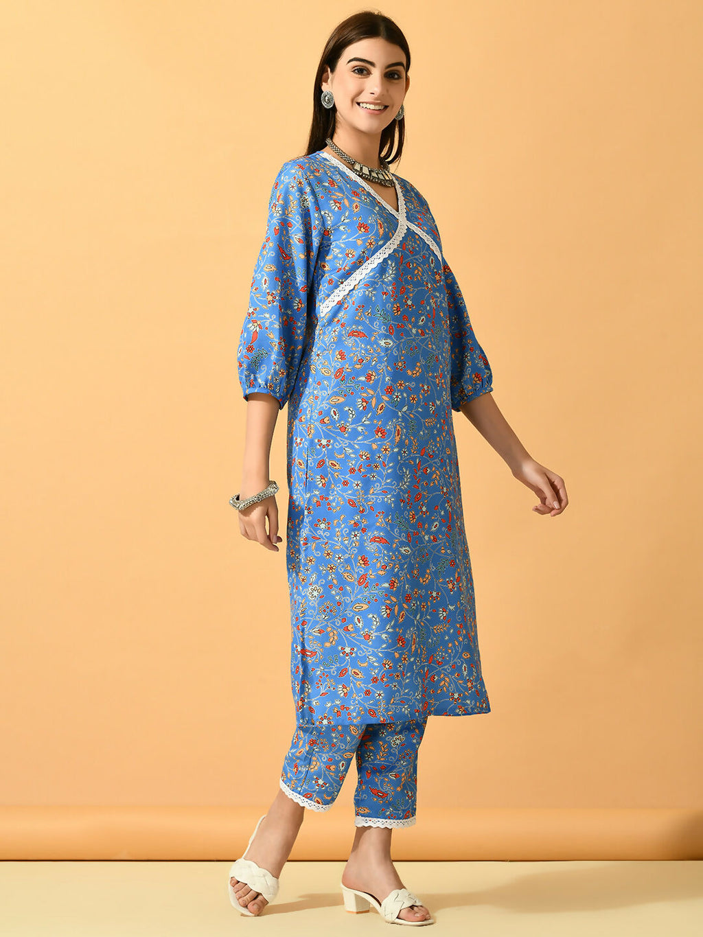 Myshka Women's Blue Printed Party Kurta Sets