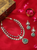 Ruby Raang 22k Gold Polished Stonework Moissanite Necklace With Earrings