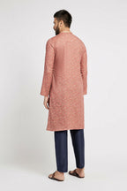 Ethnic India Pink Men's Kurta Floral Polyester