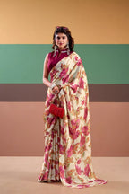 Vastranavya Pink Satin Silk Floral Printed Saree with Stitched Blouse - Distacart