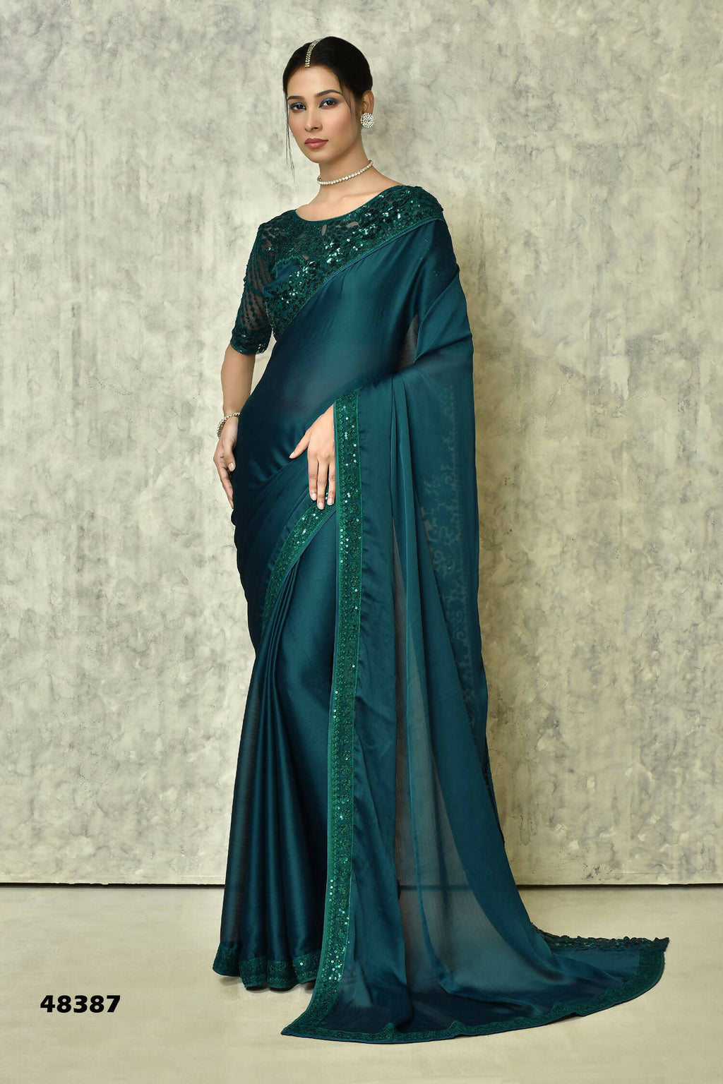 Teal Silk Solid Designer Saree with Blouse - Purvi