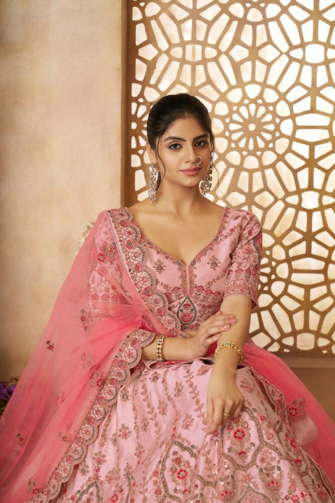 Kesar Fab Pink Silk Embroidered Lehenga
