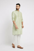 Ethnic India Green Men's Kurta Striped Polyester