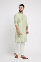Ethnic India Green Men's Kurta Striped Polyester