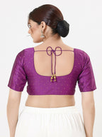 Joban Fashion Purple Taffeta Silk Elbow Sleeveless Front Open Blouse