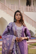 Jyoti Fashion Women's Purple Simmer Silk Floral Print with Embroidered Kurta Set