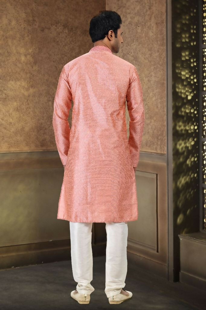 Raivat Ethnic Jacquard Banarasi Silk Thread Work Kurta Pajama In Dark Pink Colour - Distacart