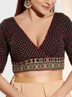 Joban Fashion Black Cotton Padded Blouse With V Neck Elbow Sleeves - Distacart