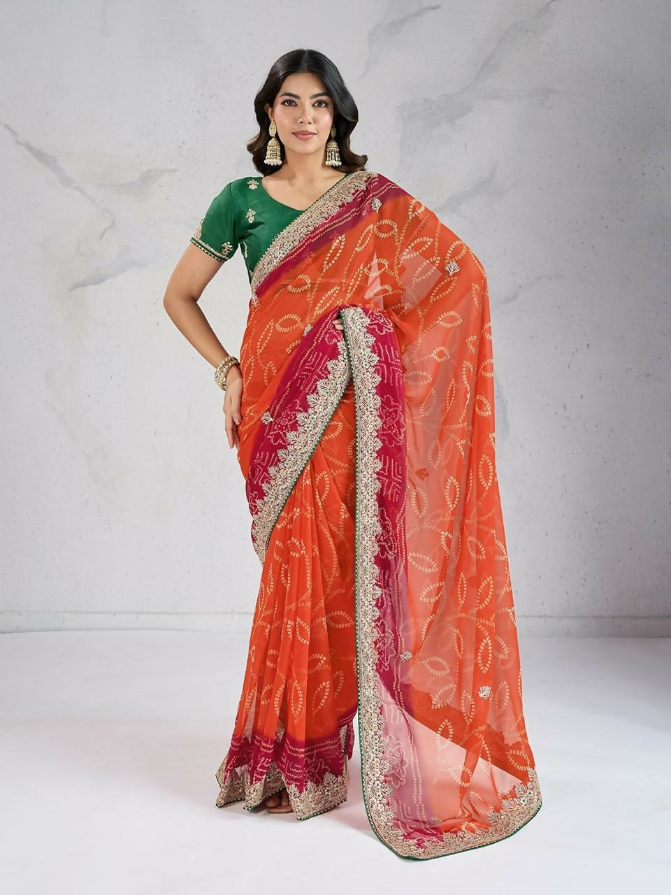 Ai Fashion Orange Georgette Digital Print Party Wear Saree - Distacart