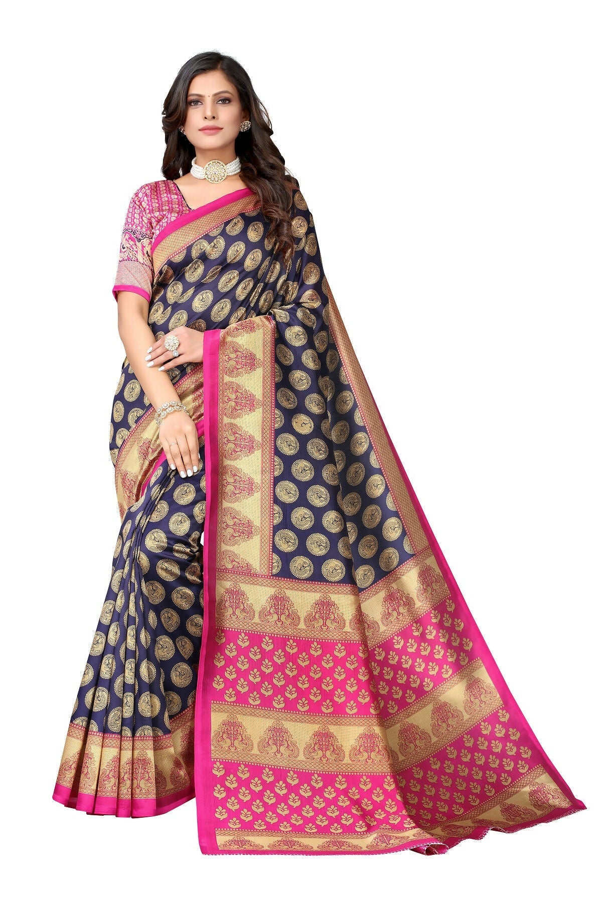 Vamika navy Printed Art Silk Saree