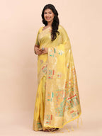 Shree Shyam Fashion Linen Cotton Yellow Saree - Distacart