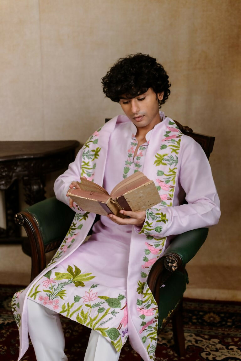 Falling Raw Silk Lavinder Taruni Hamsa Kurta Set By Hilo Design