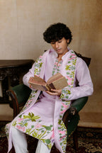 Falling Raw Silk Lavinder Taruni Hamsa Kurta Set By Hilo Design