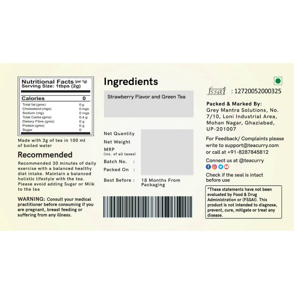 Teacurry Strawberry Green Tea Bags - Distacart