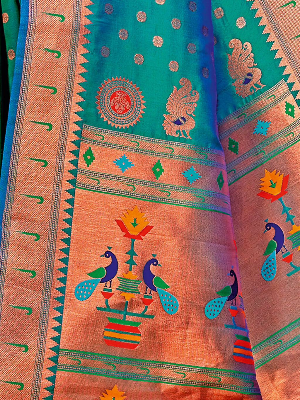 Shree Shyam Fashion Paithani Silk Sea Green Saree - Distacart