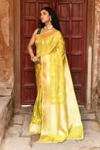 Joban Fashion Yellow Pure Katan Pure Handloom Banarasi Silk Saree