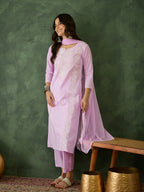 The52 Purple Women's Gorgeous Cotton Blend Fabric Thread Work Straight Kurta, Pant and Dupatta Set - Distacart
