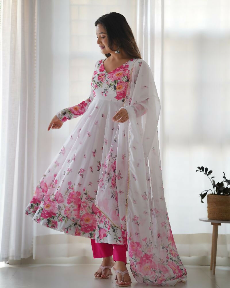 Joban Fashion White Kurta Set Organza Sequin Embroidery Work - Distacart
