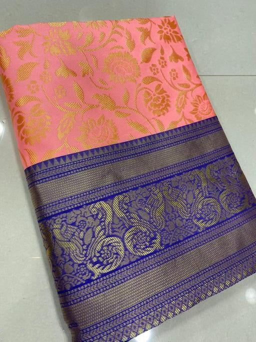 Vamika Weaving Banarasi Jacquard Pink Kanjivaram Saree - Distacart