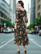 Souchii Black Floral Chiffon Dress