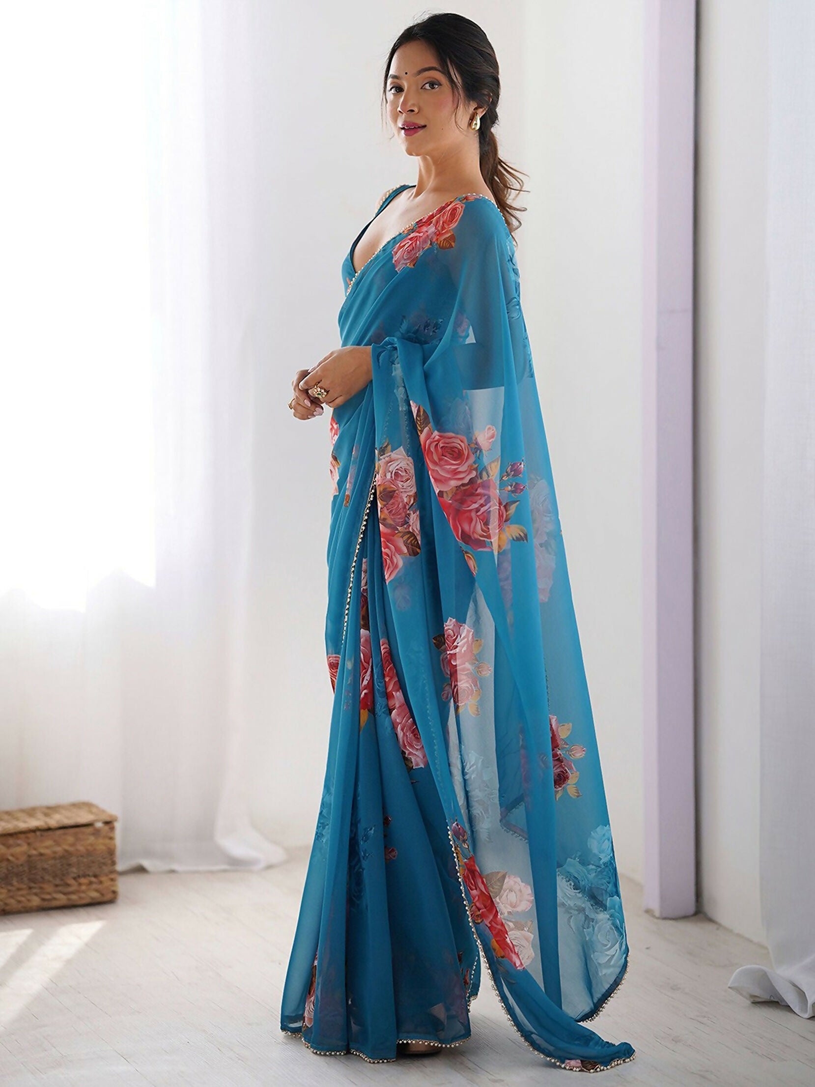 Traditional Partywear Blue Georgette Fancy Saree-Pavitra - Distacart
