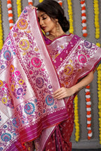 Jyoti Fashion Women's Magenta Banarasi Silk Zari Woven Saree with Blouse