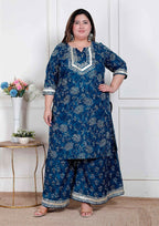 Miravan Plus Size Women'S Cotton Floral Printed V-Neck Kurta With Flared Palazzo - Distacart