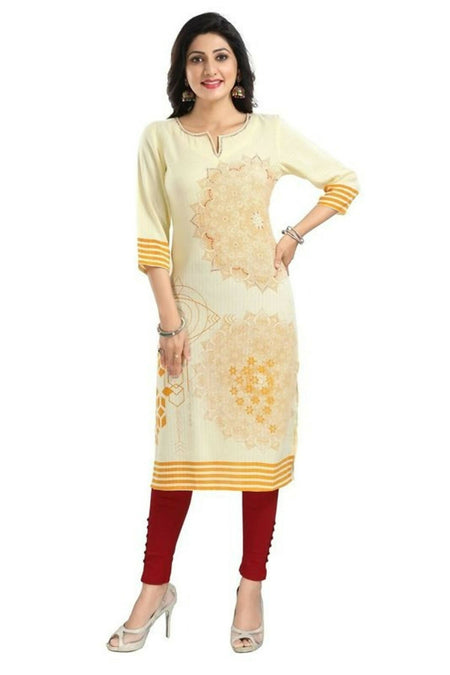 Snehal Creations Yellow Rayon Textured Print Long Kurta For Women