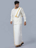 Ramraj Cotton Premium Wedding Cream Readymade Dhoti, Shirt & Towel Set Dhanvanthri