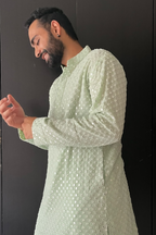 Pista Green Mirror Work Designer Kurta by Hilo Design