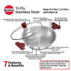 Hawkins Tri-Ply Stainless Steel Deep-Fry Pan with Glass Lid Silver (SSD15G)