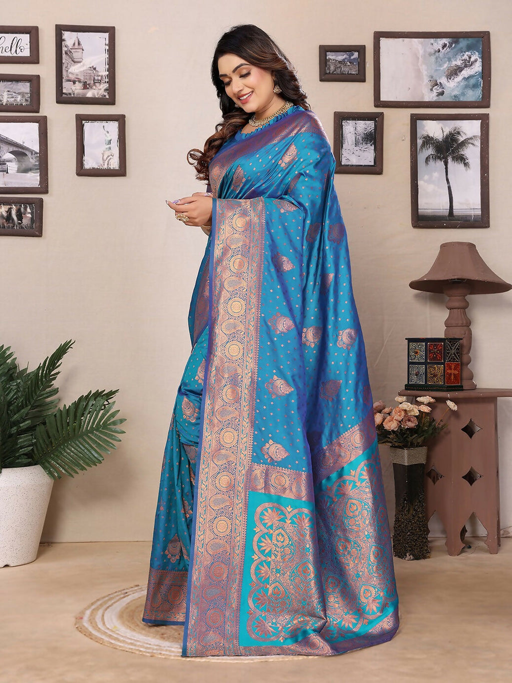 Joban Fashion Banarasi Royal Blue Woven Soft Silk Saree - Distacart