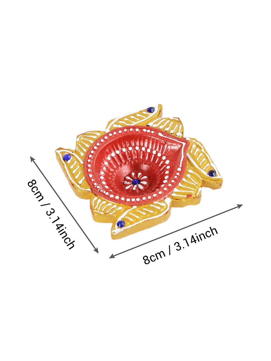 Tied Ribbons Set Of 4 Yellow & Red Printed Terracotta Diyas