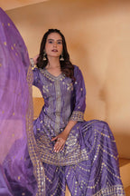 Joban Fashion Purple Silk Embroidered Sharara Set - Distacart