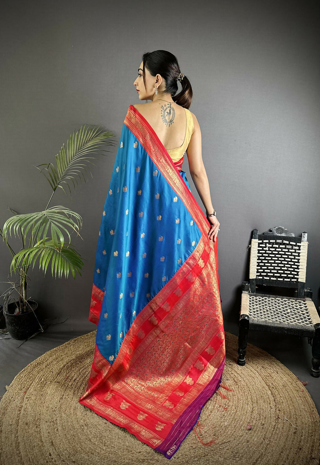 Joban Fashion Royal Blue Banarasi Soft Silk Woven Butti Saree - Distacart