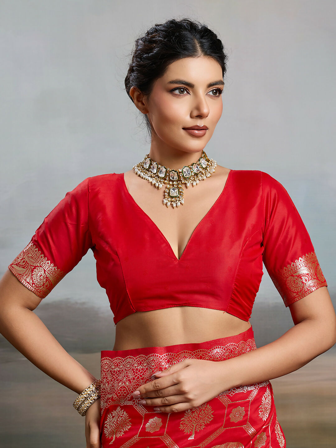 Shree Shyam Fashion Red Silk Blend Saree - Distacart