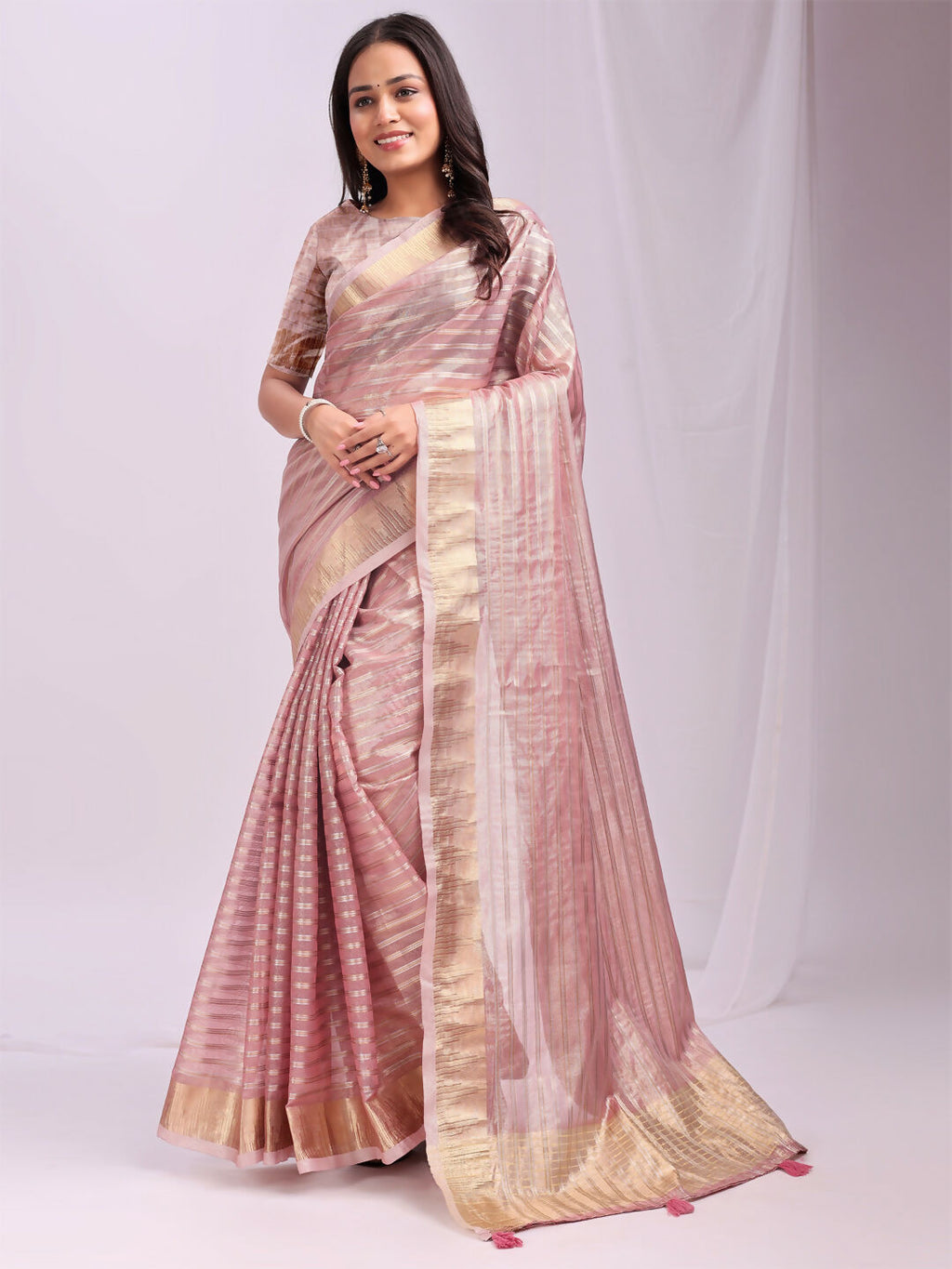 Shree Shyam Fashion Organza Pink Saree - Distacart