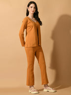 Myshka Women's Mustard Solid Coat With Trousers