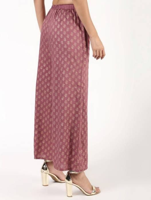 Aniyah Rayon Block Print Flared Pink Palazzo Dusty (AN-158K)