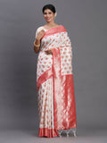 Shree Shyam Fashion Banarasi Silk Red & White Saree - Distacart