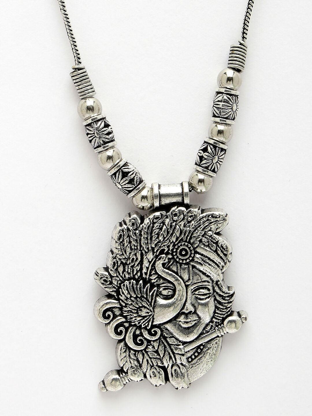 NVR Women's Silver-Toned Krishna Pendant with Chain