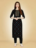 Jyoti Fashion Women's Black Viscose Rayon Embroidered Kurta Pant Set