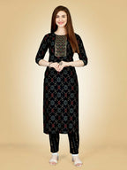 Jyoti Fashion Women's Black Viscose Rayon Embroidered Kurta Pant Set