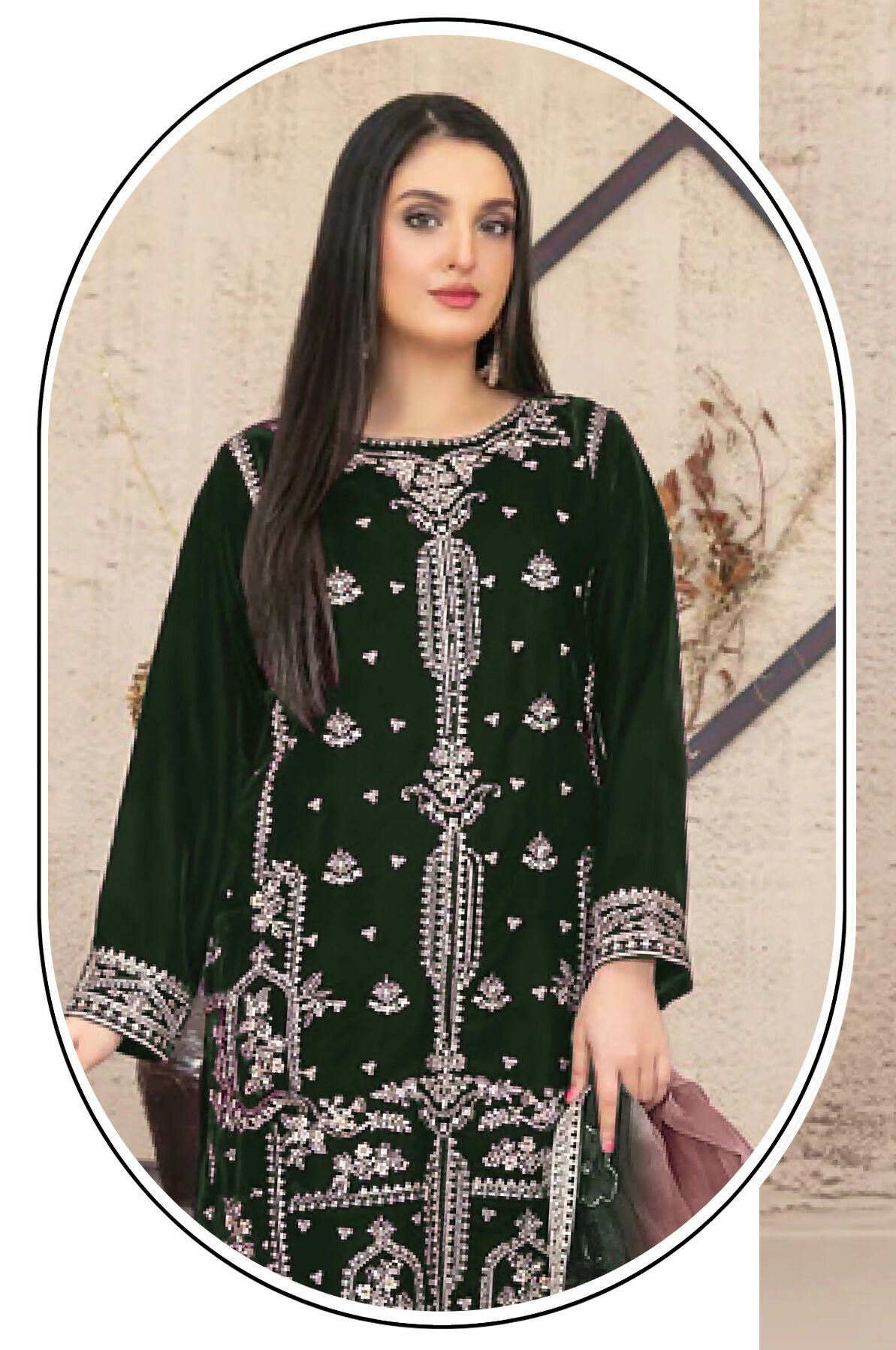 Anaita Green Velvet Suit with Embroidery Sequence Work - Distacart