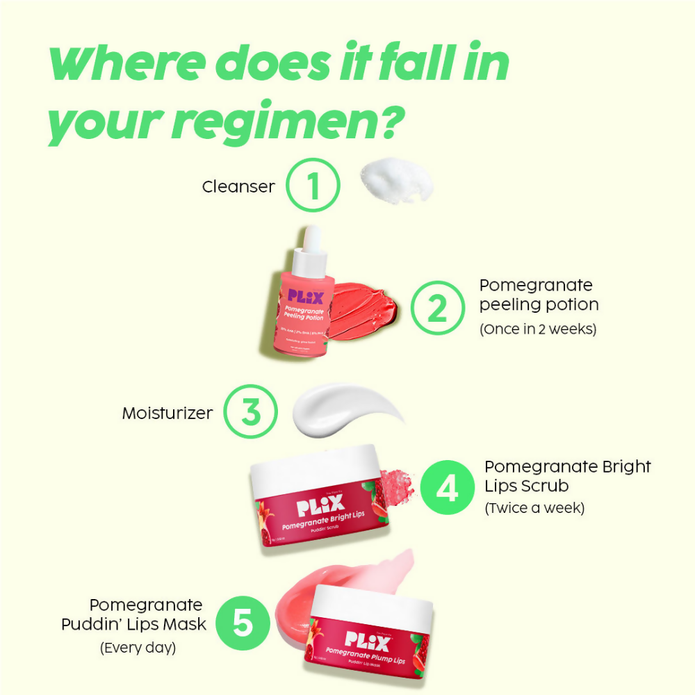 PLIX The Plant Fix Pomegranate Plump Lips, Puddin Mask & Scrub With Peeling Potion