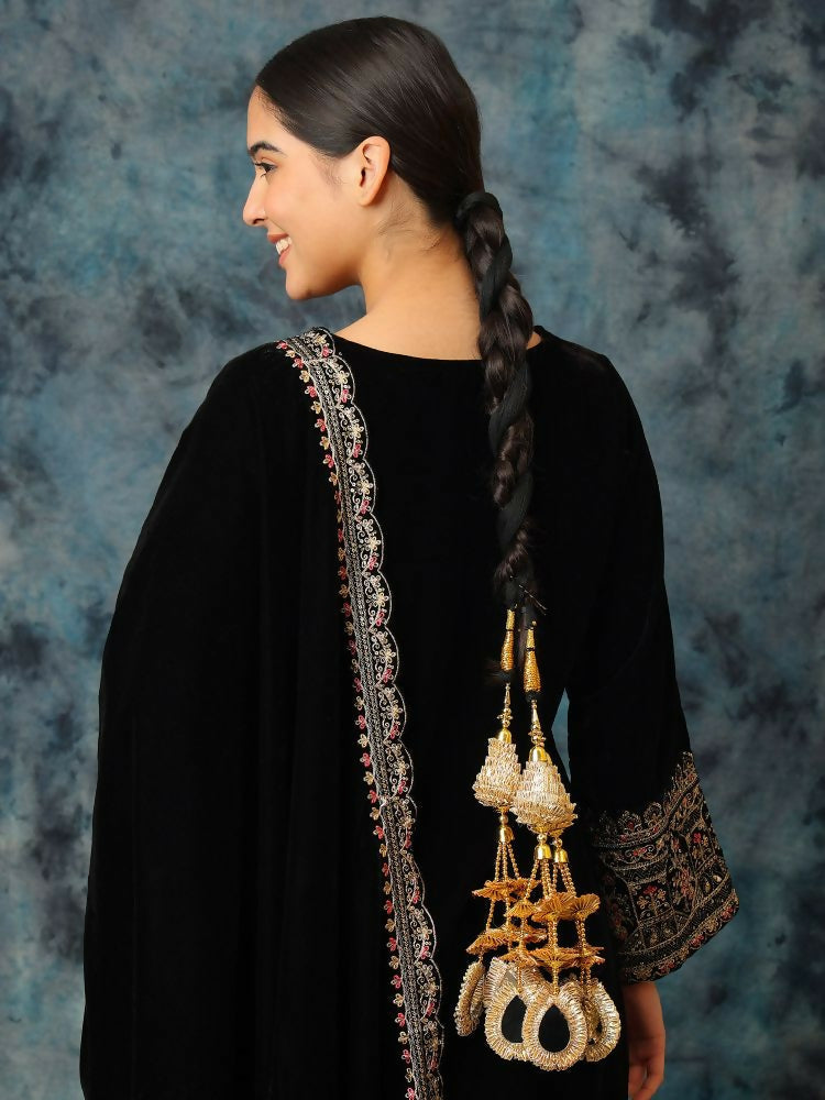 Ruby Raang Gold Gota Pati Work And Black Thread And Mirrors With Gold Stones - Distacart