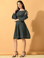 Myshka Women's Grey Fit and Flare Party Dress - Distacart